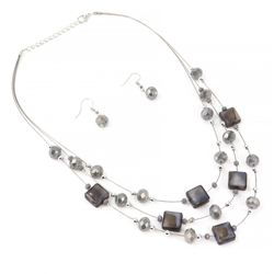 Multiwire Grey Mother of Pearl and Crystal Fashion Set